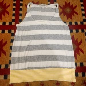 Michael Stars Gray and White Striped Tank with Yellow Hem